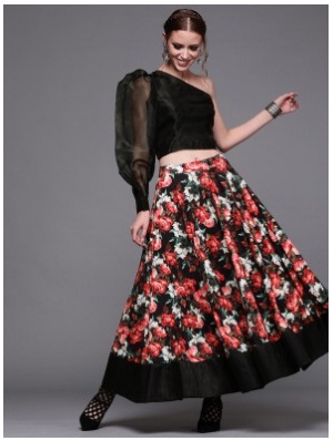 Black & Red Printed Ready to Wear Lehenga 